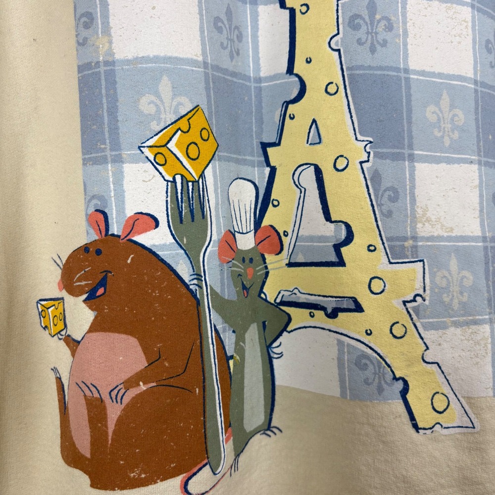 Disney Ratatouille Paris City of Cheese Sweatshirt XL Cream Remy Emile Graphic - Picture 4 of 9